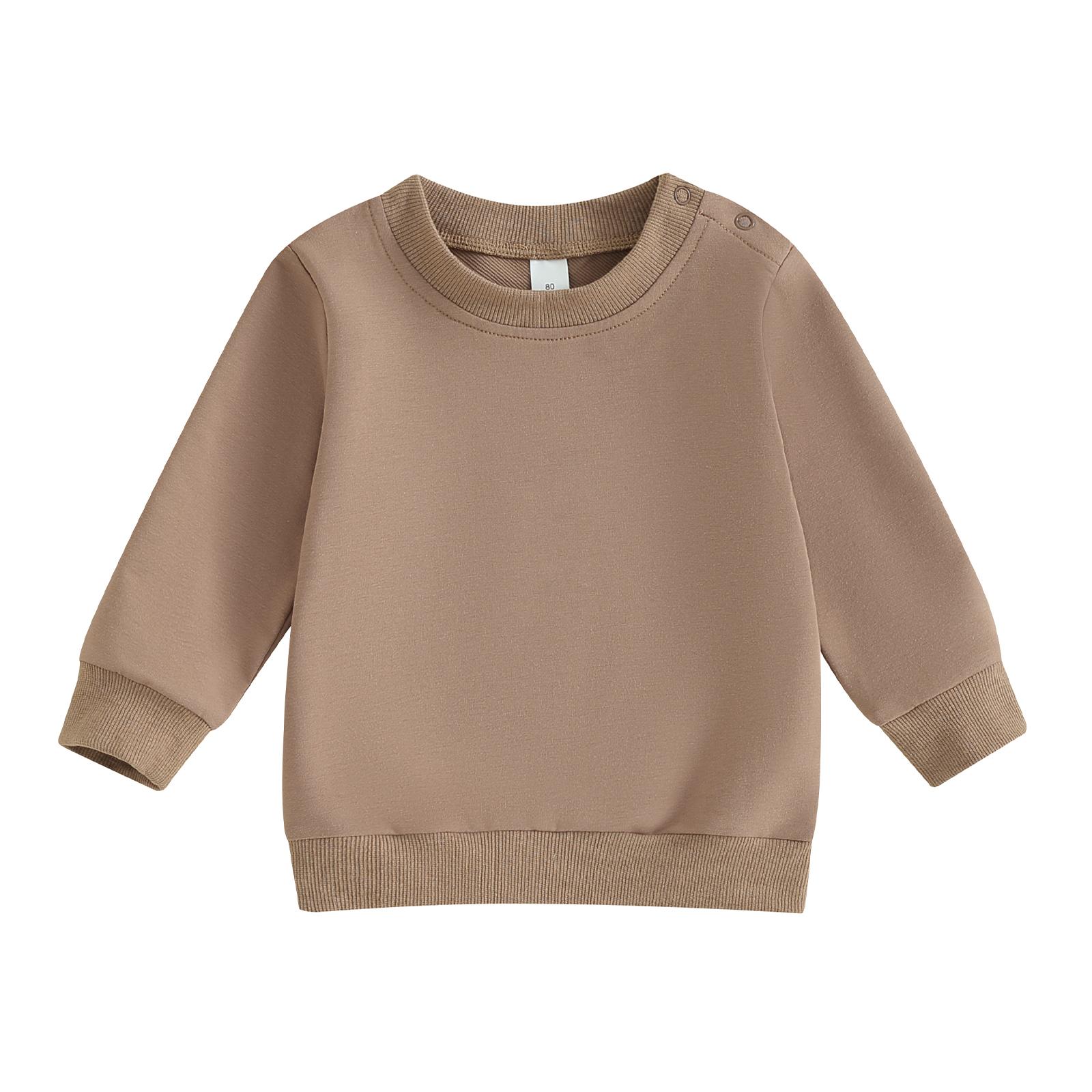 Свитшоты для маленьких мальчиков, 6 мес, 12 мес, 18 мес, 24 мес, 3 года, однотонный пуловер с круглым вырезом и длинными рукавами, осенние топы 2-3 Years коричневый